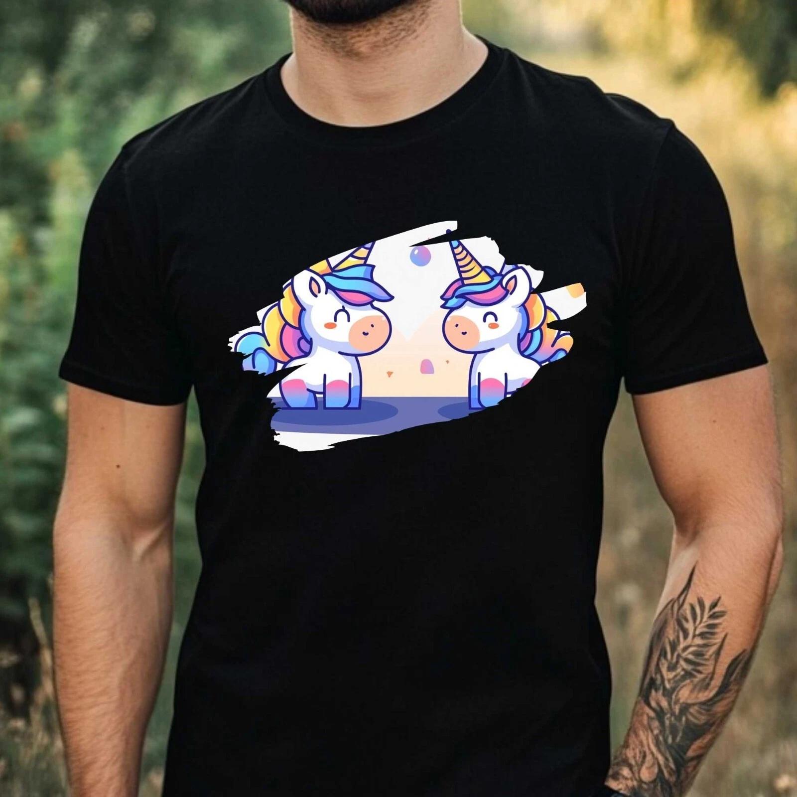T-Shirt Herren Süßes Regenbogen Einhorn Motiv Baumwolle Größe XS bis 5XL XXXL