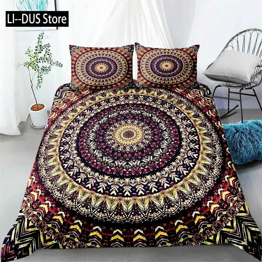 Conjunto de Capa de Edredom Mandala Roupa de Cama Boêmia Azul Rosa Elegante Boêmio Romântico King Poliéster Capa de Edredom Capa de Edredom Fronha