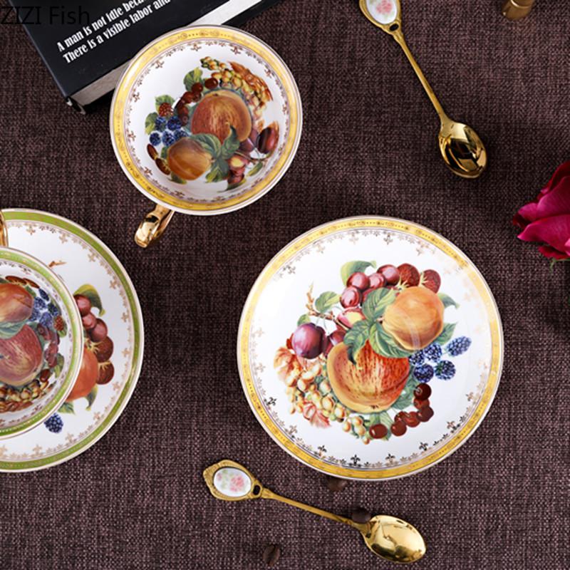 Rural Fruits Pattern Ceramic Cup&saucer Dining Table Coffee Cup Gold-plated Milk Mugs Afternoon Tea Teacup Fruit Juice Container