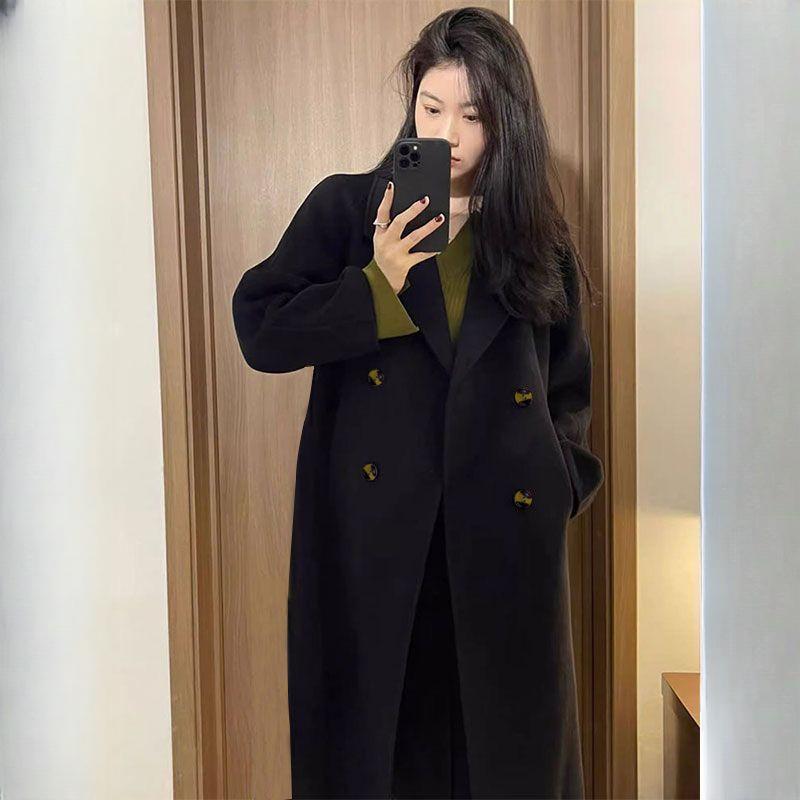 Women's Korean-Style Mid-Length Woolen Outer Wear Preppy Vibe Loose Coat
