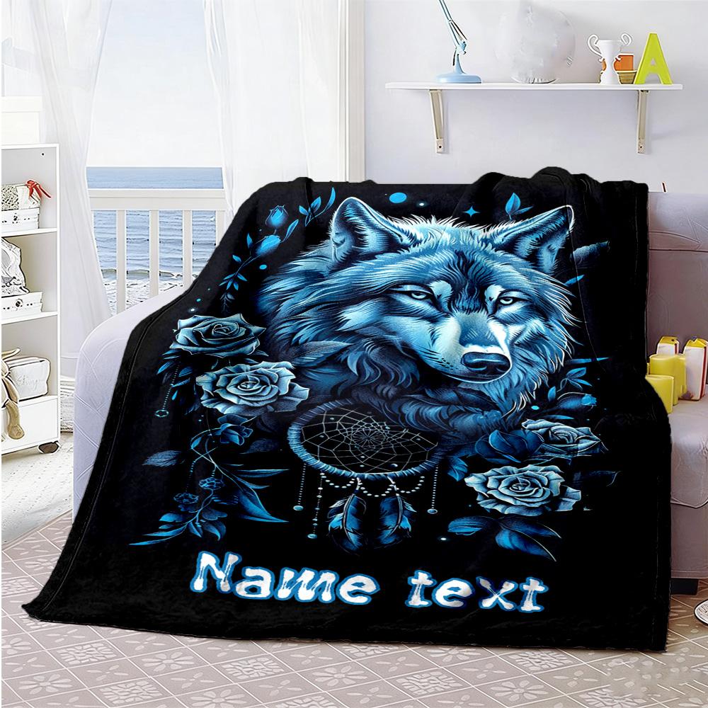Wolf Personalized Text Blanket Multi-purpose Customizable Blanket Ultra-Soft Great for Couch Office Nap Chair Four Seasons Universal