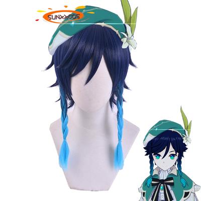 SUNXXCOS Projeto Genshin Peruca Cosplay Resistente ao Calor de Genshin com Rede, Adereço de Cosplay, Fantasia Haro (Peruca Venti)