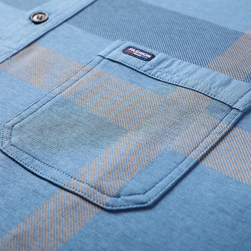Primavera e Autunno Nuova Polo Casual a Maniche Lunghe con Risvolto da Uomo T-Shirt da Uomo in Cotone Lavato con Taschino Vero