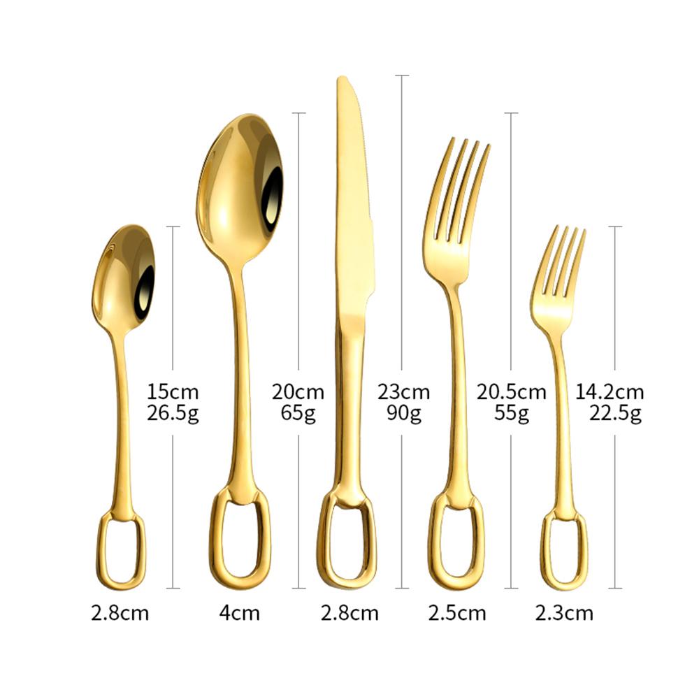 Set di Posate di Lusso da 5 Pezzi Coltello Forchetta Cucchiaio in Acciaio Inossidabile Set di Posate Elegante Set di Stoviglie Design Appendibile Logo Personalizzabile