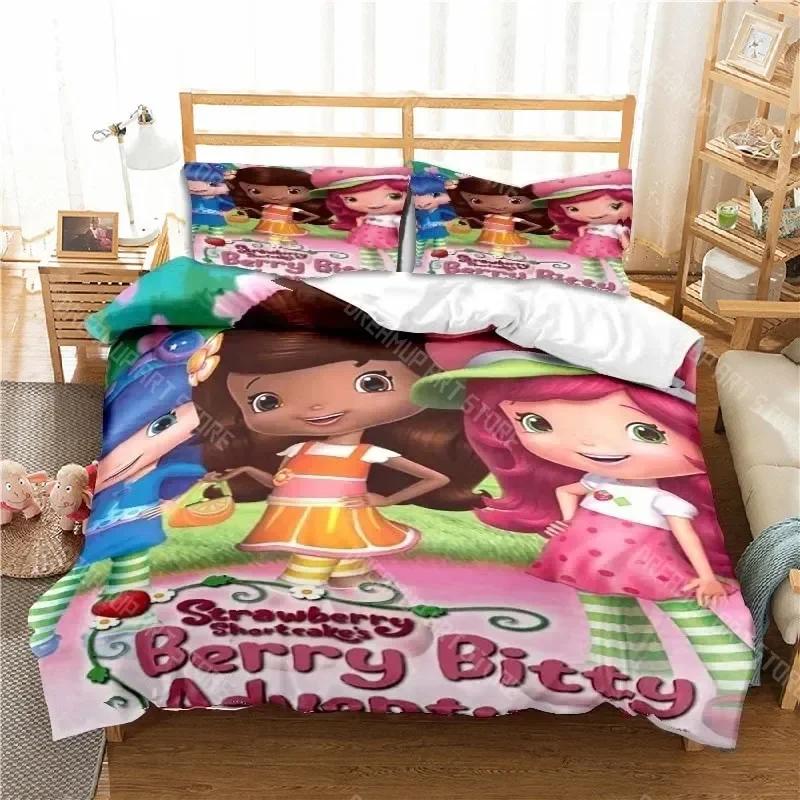 3D Print Strawberry Cartoon Shortcake Bedding Set Boys Girls Twin Queen King Size Duvet Cover Pillowcase Bed Boys Adult Bedroom
