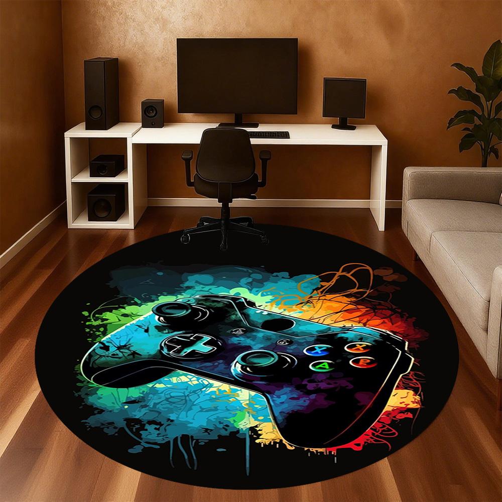1PC Gaming Controller Rainbow Round Chair mat Area Rug - Non-Slip, Floor Mat for Office, Bedroom, home decor Christmas Gift c0528117