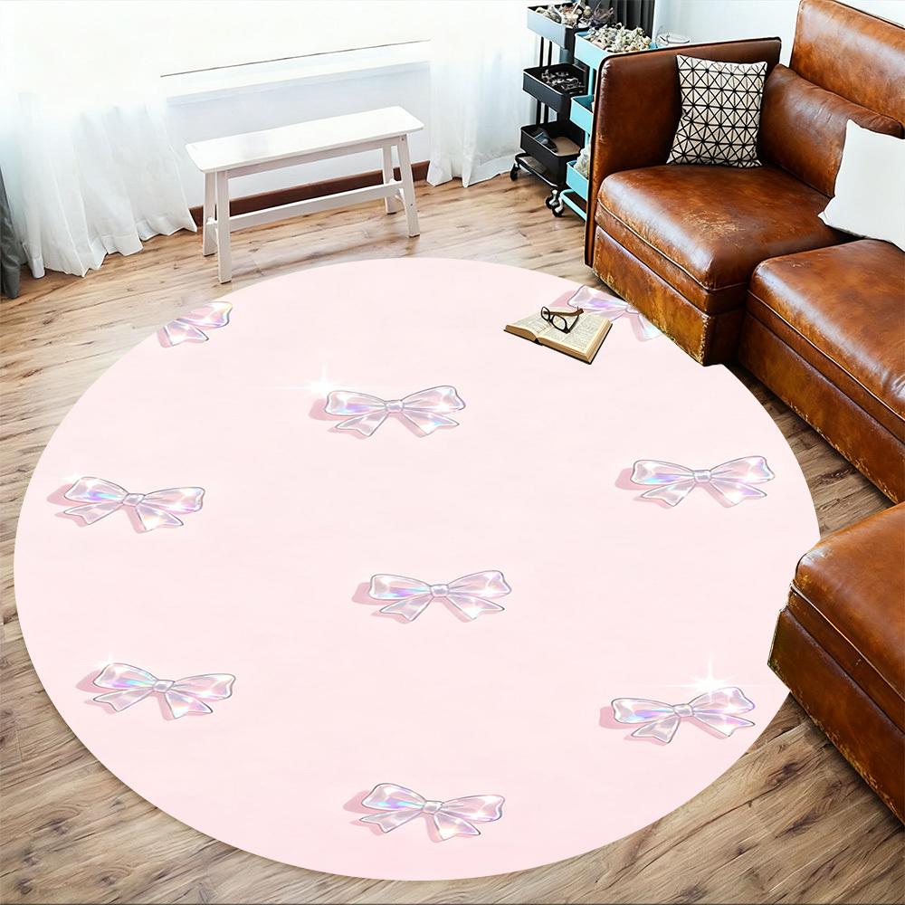 1pc Bowknot Pink Round Chair Mat Office Area Rug - Non-Slip, Floor Mat for Office, Bedroom, and Indoor Decor P127049