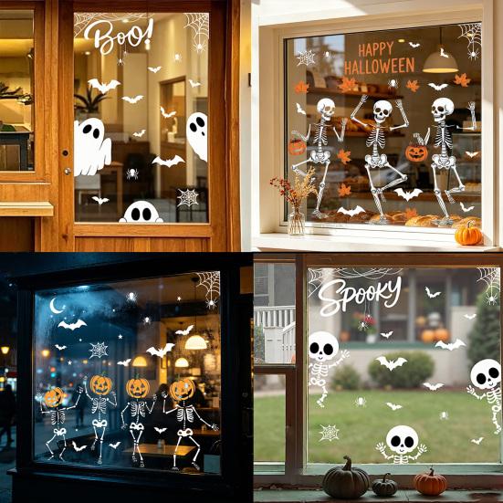 Decorative Seasonal Ornaments Halloween Ghost/Skeleton Static Window Clings, PVC Waterproof Glass Stickers, Pvc Decals Removable for Home Party