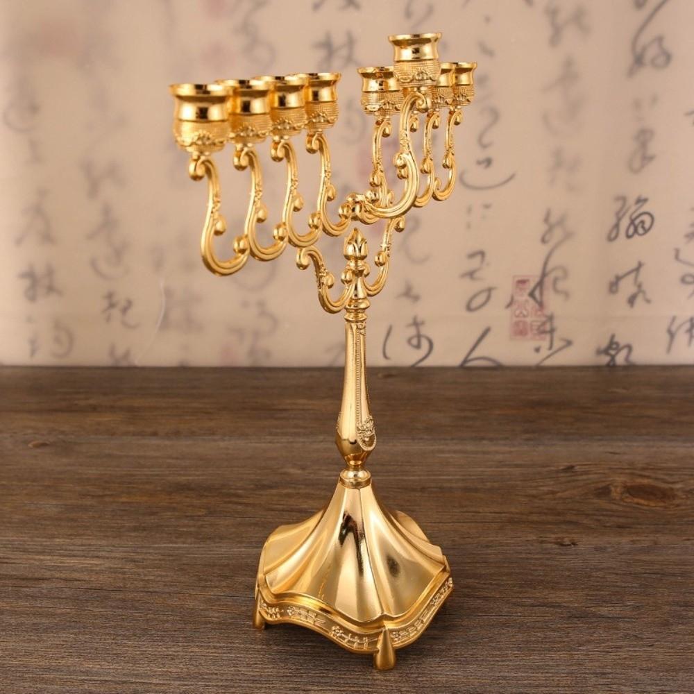 9 Branches Head Hanukkah Menorah Candle Stand Table Home Decor Tabletop Candle Holders Metal Hotel Props Candlestick Holder