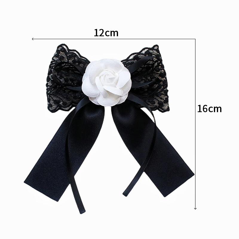 Koreanische Damen Spitzen Fliege Brosche Schwarze Kamelienblüte Perle Hemdkragen Nadeln Schleife Band Hochzeitsparty Krawatte