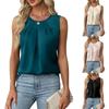 Women Summer Sleeveless O Neck Pleated Solid Color Slim Fit Vest Top