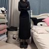 New temperament long-sleeved dress, black is popular today, autumn and winter shirt skirt, medium and long dress.