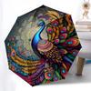 1pc Peacock, feathers pattern Umbrella Portable Folding Umbrella Iron Frame Hole Bone Structure Outdoor Home Umbrella