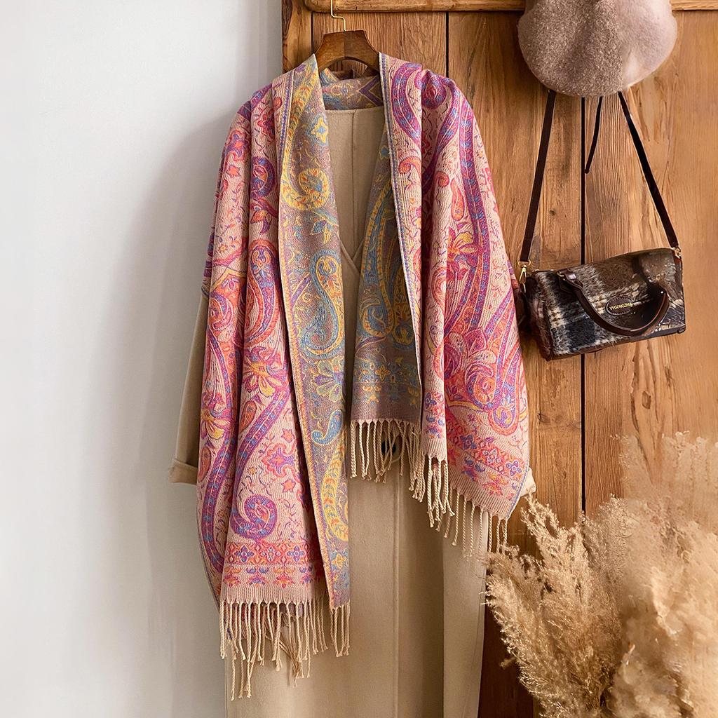 Autumn And Winter Ethnic Style Cashew Fringed Warm Popular Outer Shawl Long Scarf Female Versatile