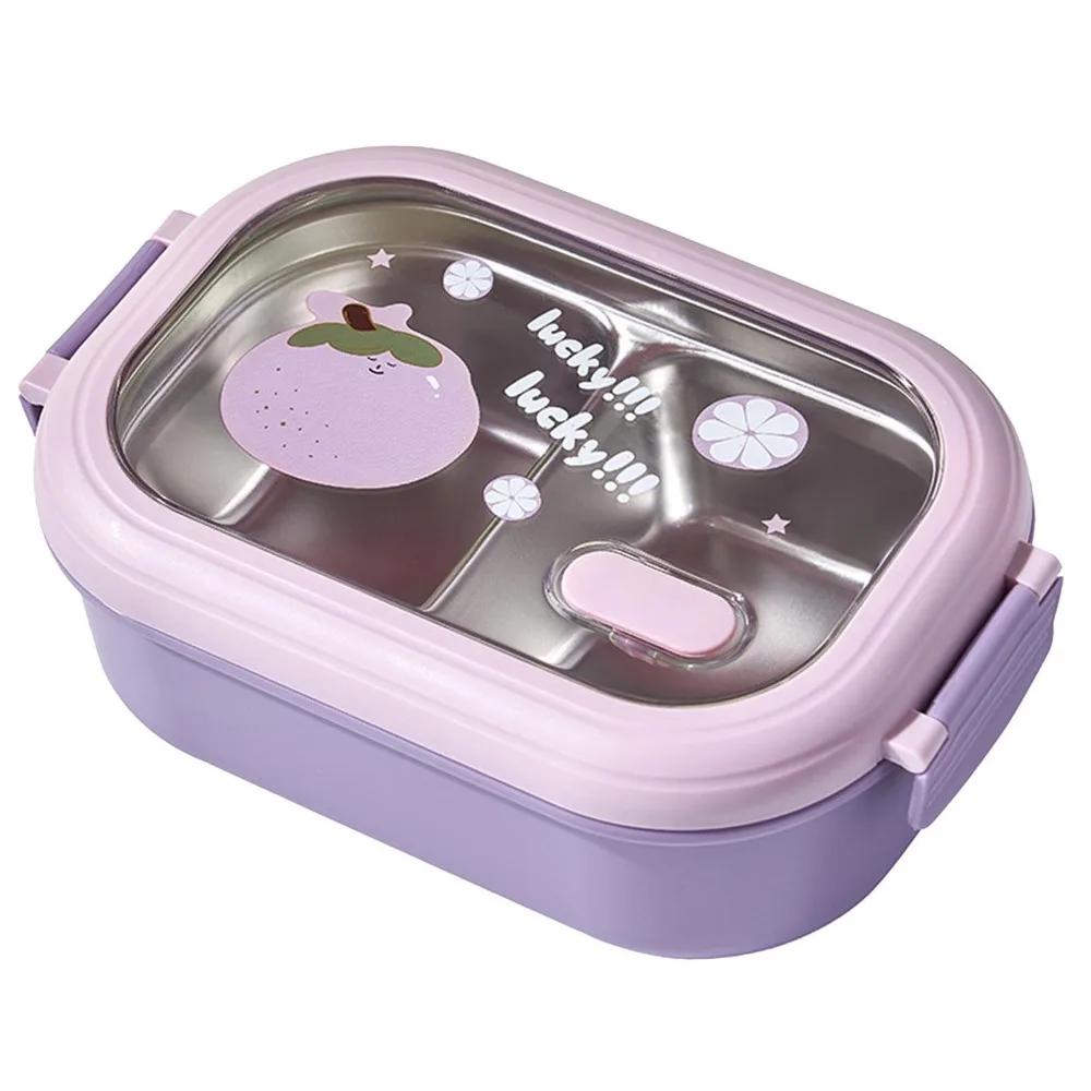 Bento Lunchbox Tragbar Sicher Auslaufsicher Unterteilt Edelstahl Thermische Lunchbox für Studenten Schule Büro Lila