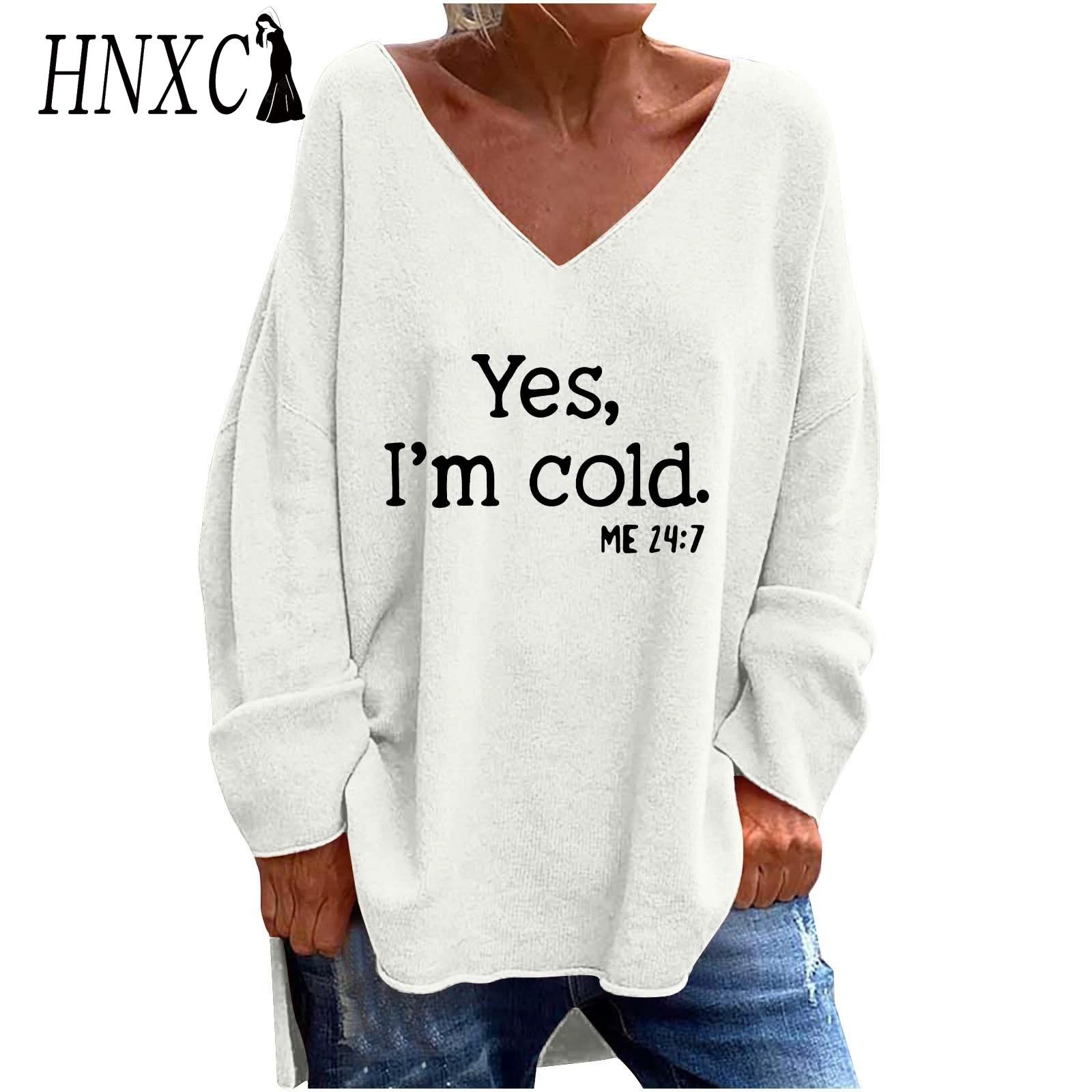 

HNXC Осень-зима женская однотонная свободная повседневная удобная футболка с v-образным вырезом и длинным рукавом S