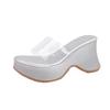 In the summer of 2025, the new thick-soled one-word transparent belt slippers with wedge heels and high-heeled sandals wear muffin women's shoes