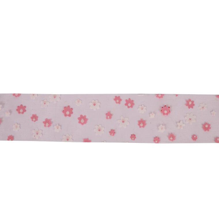 Decorative Pink Ribbon with Flowers 5 Cm - Perfect for Easter and Spring