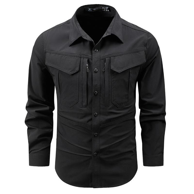 New Retro Work Shirt Men's Long-sleeved Spring Hong Kong Style Loose Casual Casual Shirt Outside