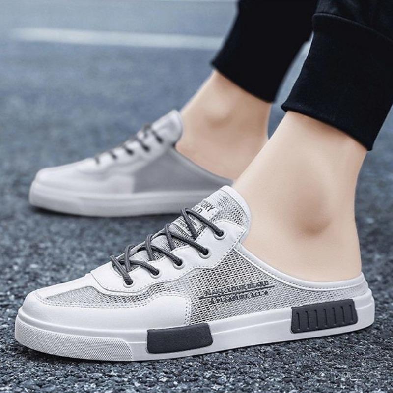 Summer New Men Breathable Casual Shoes Designer Originality Elastic Band Versatile Flats Shoes Half Slippers Male Sandals Tenis
