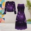 Women Plus Size Black Printed Two Piece Dress Set Round Neck Long Sleeve Cardigan Sleeveless Long Dress