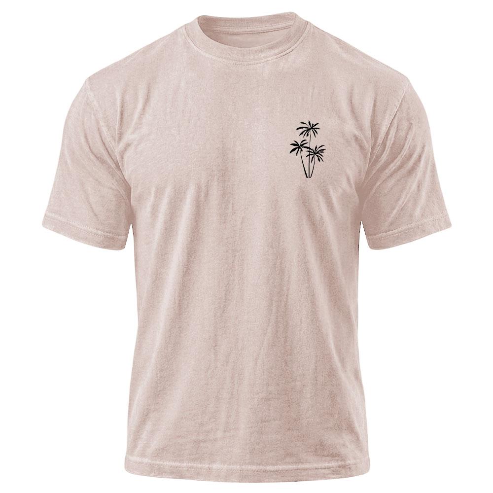 Men’s Casual Crew Neck Short Sleeve T Shirt with Palm Tree Print Relaxed Fit Soft Cotton Jersey Top for Everyday Wear
