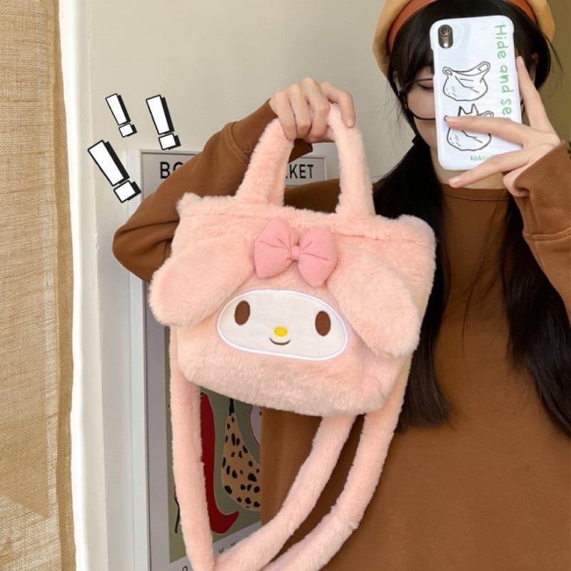 Cute Little Bag New Pink Rabbit Furry Cartoon Shoulder Bag Girls Handheld Bento Bag