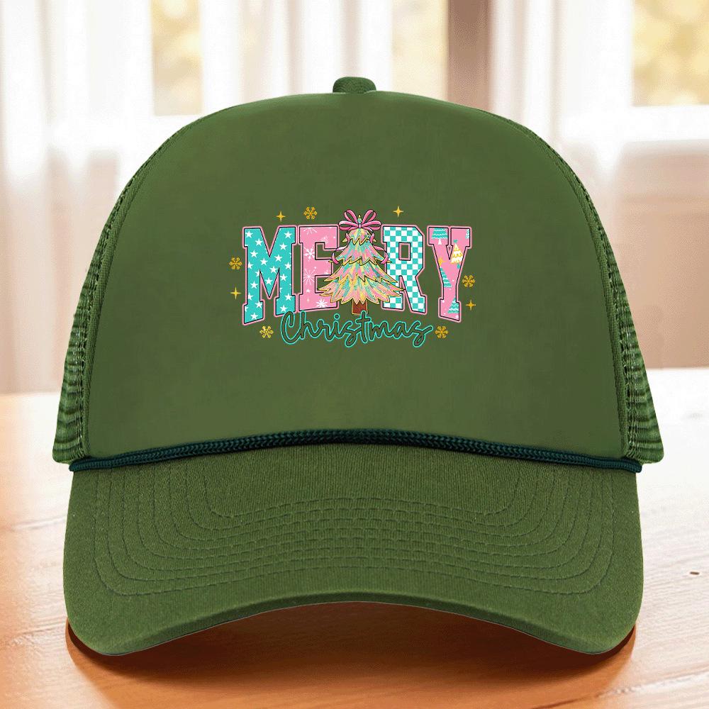 Christmas-Themed Mesh Baseball Cap with Rope and Logo – 12 Pattern Options