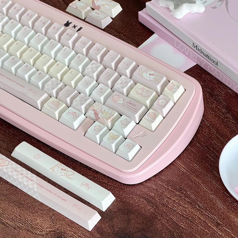 Strawberry Milkshake Pink Cute Girly Keycaps - High-Quality Dye-Sublimation for Mechanical Keyboards