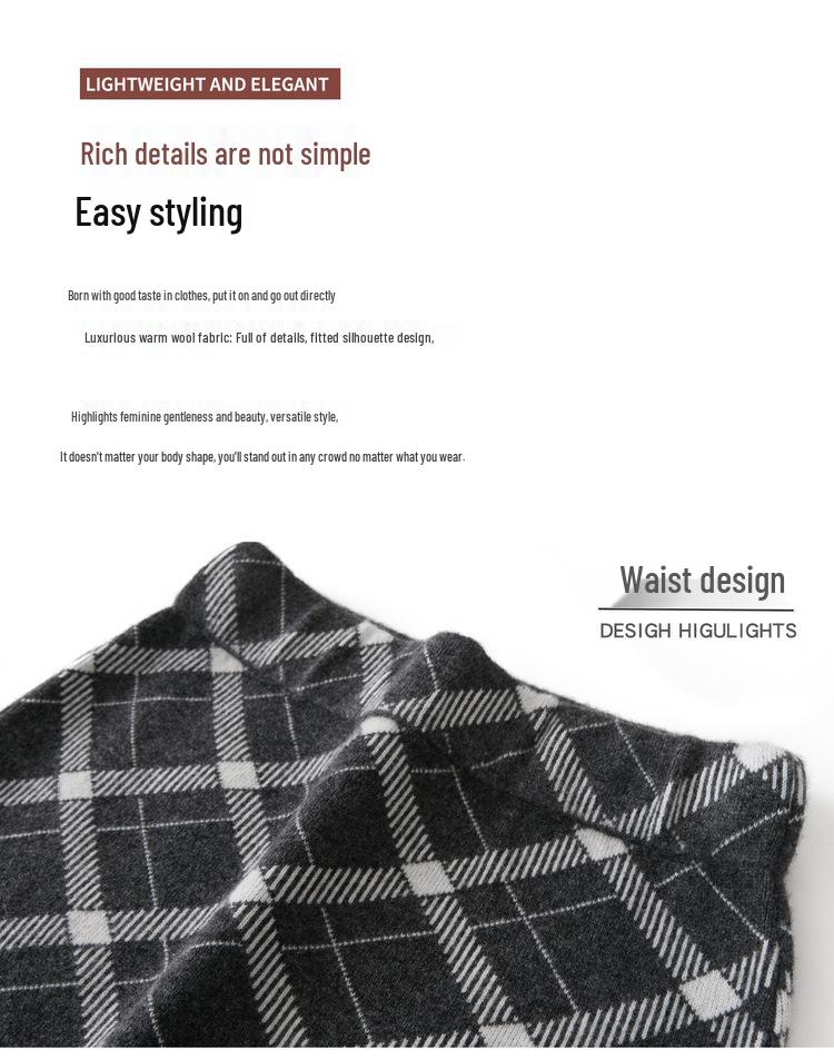 Women's Elegant High Waist Wool Plaid A-line Skirt - Autumn/Winter Slim Fit