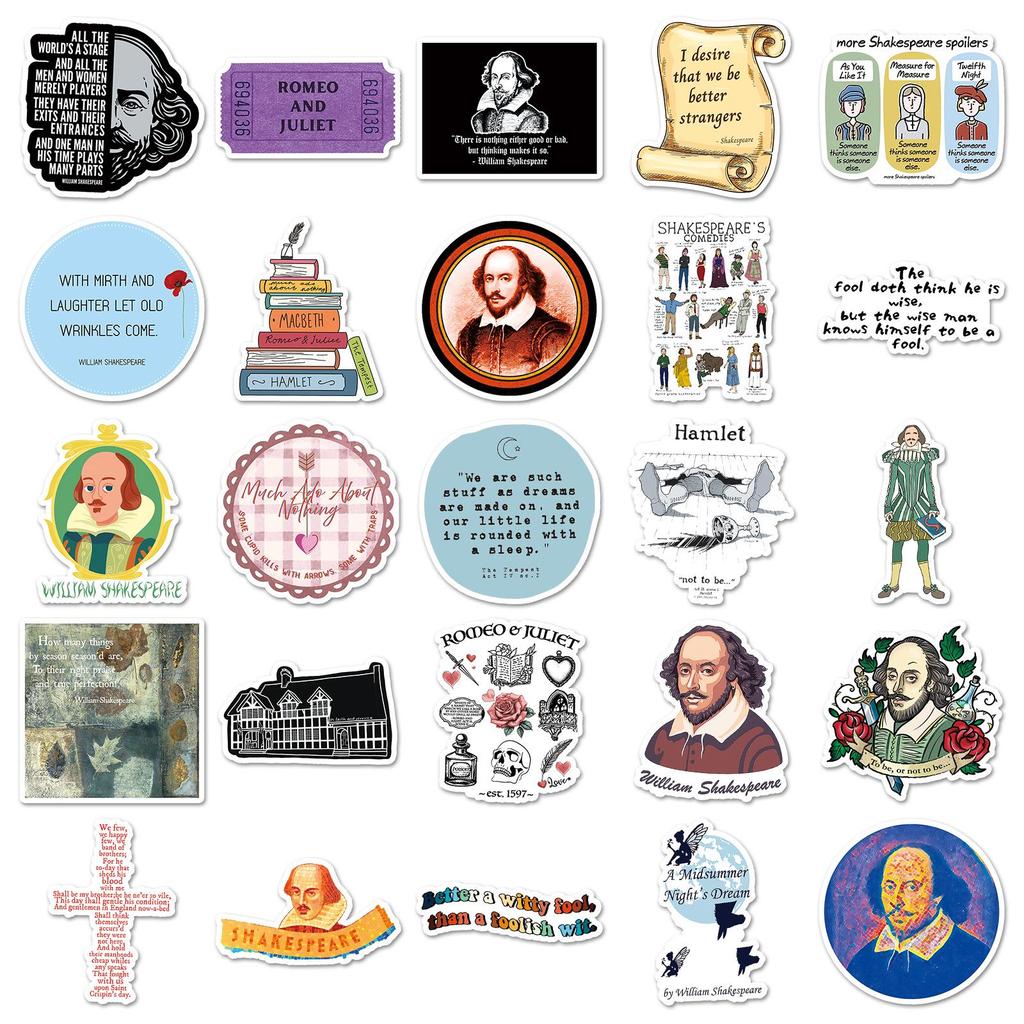 Shakespeare Graffiti Stickers - 50 Unique Designs for Water Bottles & Phones