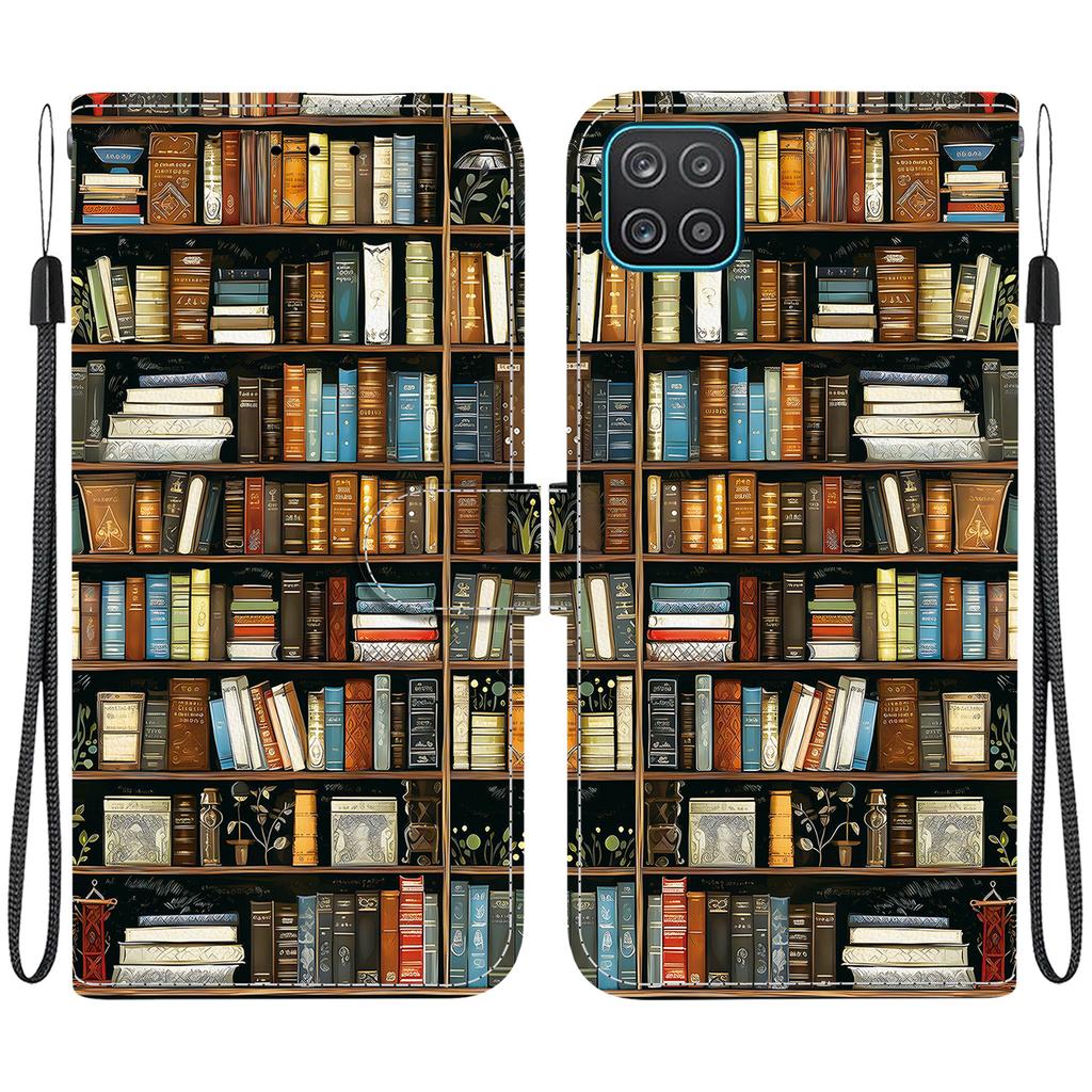 Handgefertigte PU-Leder-Flip-Hülle für Samsung Galaxy A12 5G Rutschfeste Stoßfeste Hülle mit Handschlaufe & Herz/Rose Katze Designs