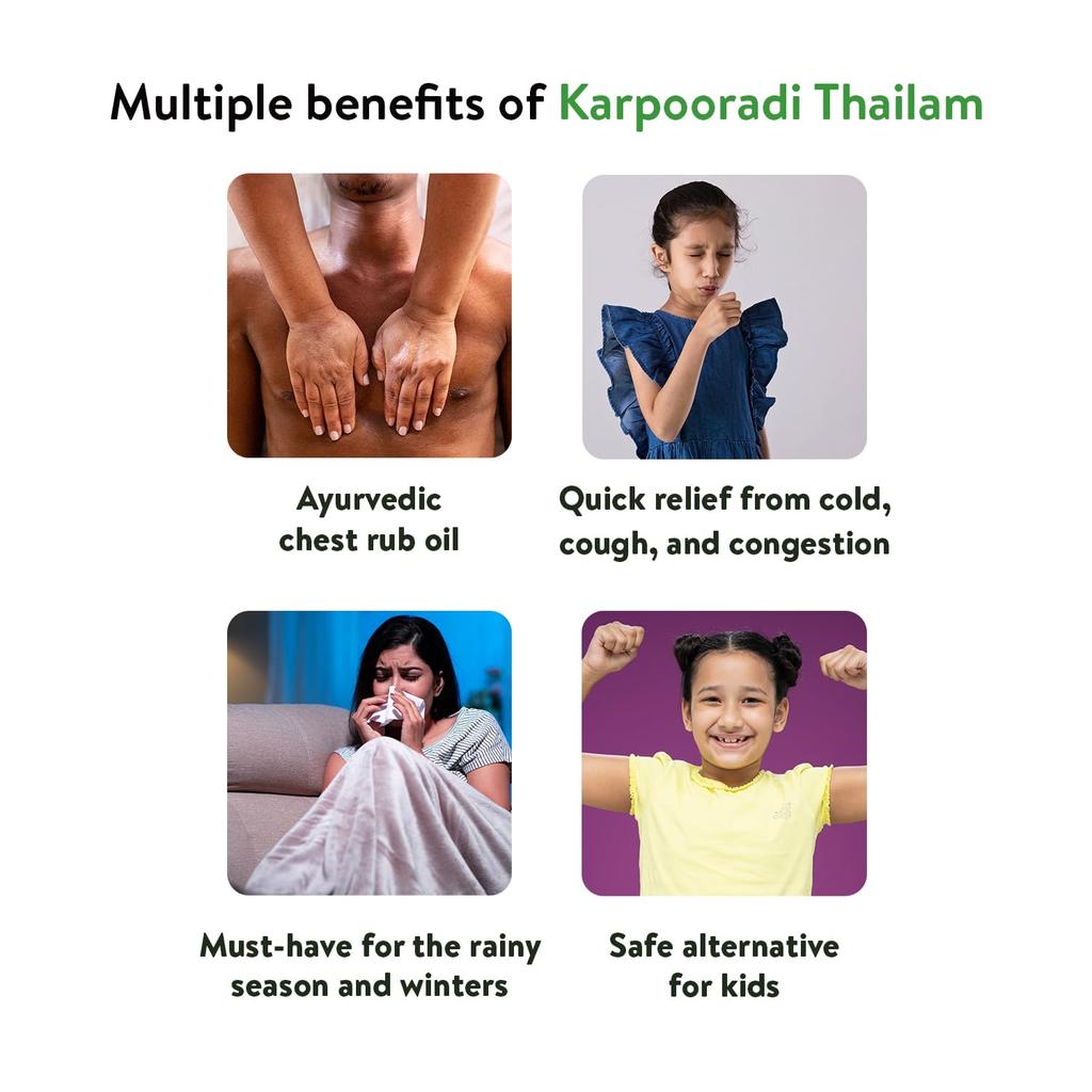 Kerala Ayurveda Karpooradi Thailam 450 Ml Herbal Chest Rub Oil for Adults & Kids, Natural Relief