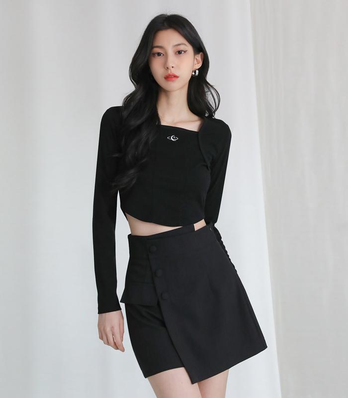 AVANDRESS Square Neck Line Crop Long Sleeve - 6Col
