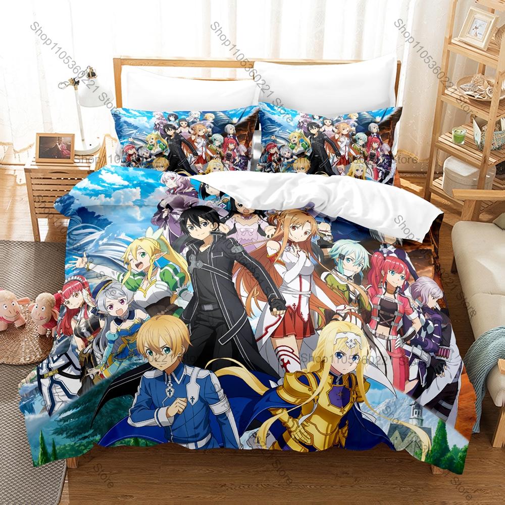 Kirito Asuna SAO 3PCS Bed Set Vivid Character Print Cozy Microfiber Home Bedding 2026 Duvet Cover 2 Pillowcase