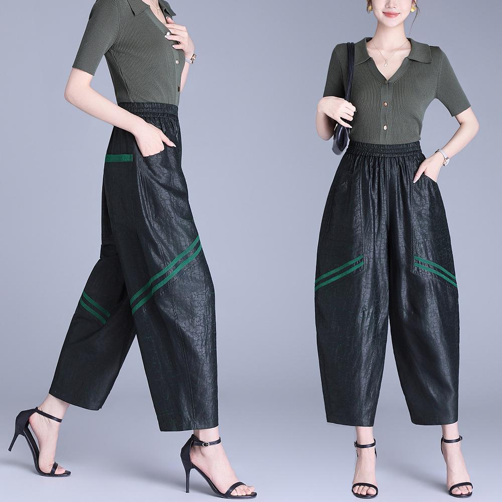 

New Black Satin Harem Pants - Women s Fashionable Cropped Casual Trousers for Spring/Summer, Loose-Fit and Straight Style XL чорний