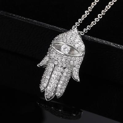 Collana con Ciondolo Mano di Fatima con Pietre Scintillanti per Donna