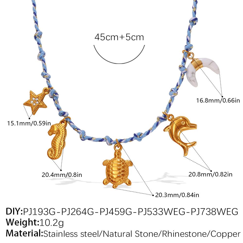 Blue rope woven ocean pendant niche starfish dolphin turtle multi-pendant necklace bracelet set