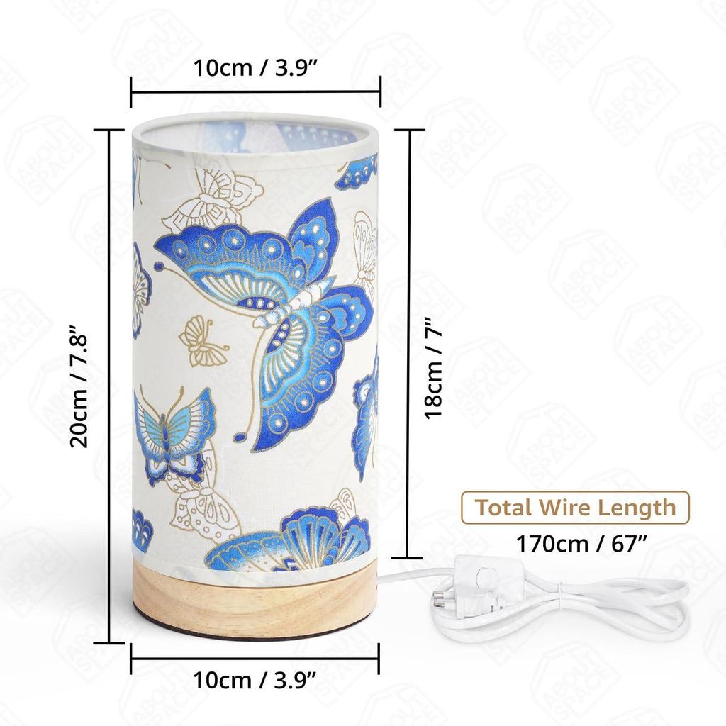 Night Lamp - Butterfly Themed Bedside Reading Lamp with Wooden Base for Night, Bed Room, Living Room, Home & Decor