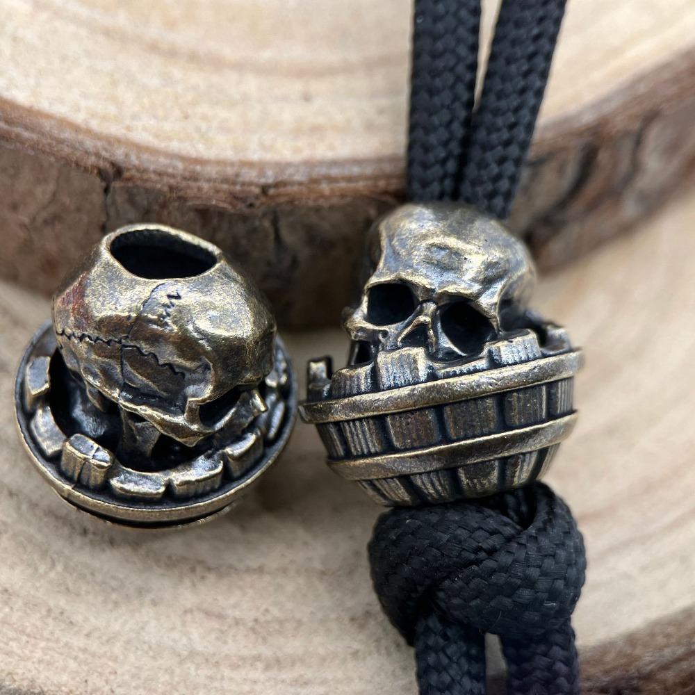 Wine Barrel Drunk Skull Head Brass Knife Bead EDC Outdoor DIY Accessories Woven Lanyard Pendant Jewelry Punk Bracelet Charms