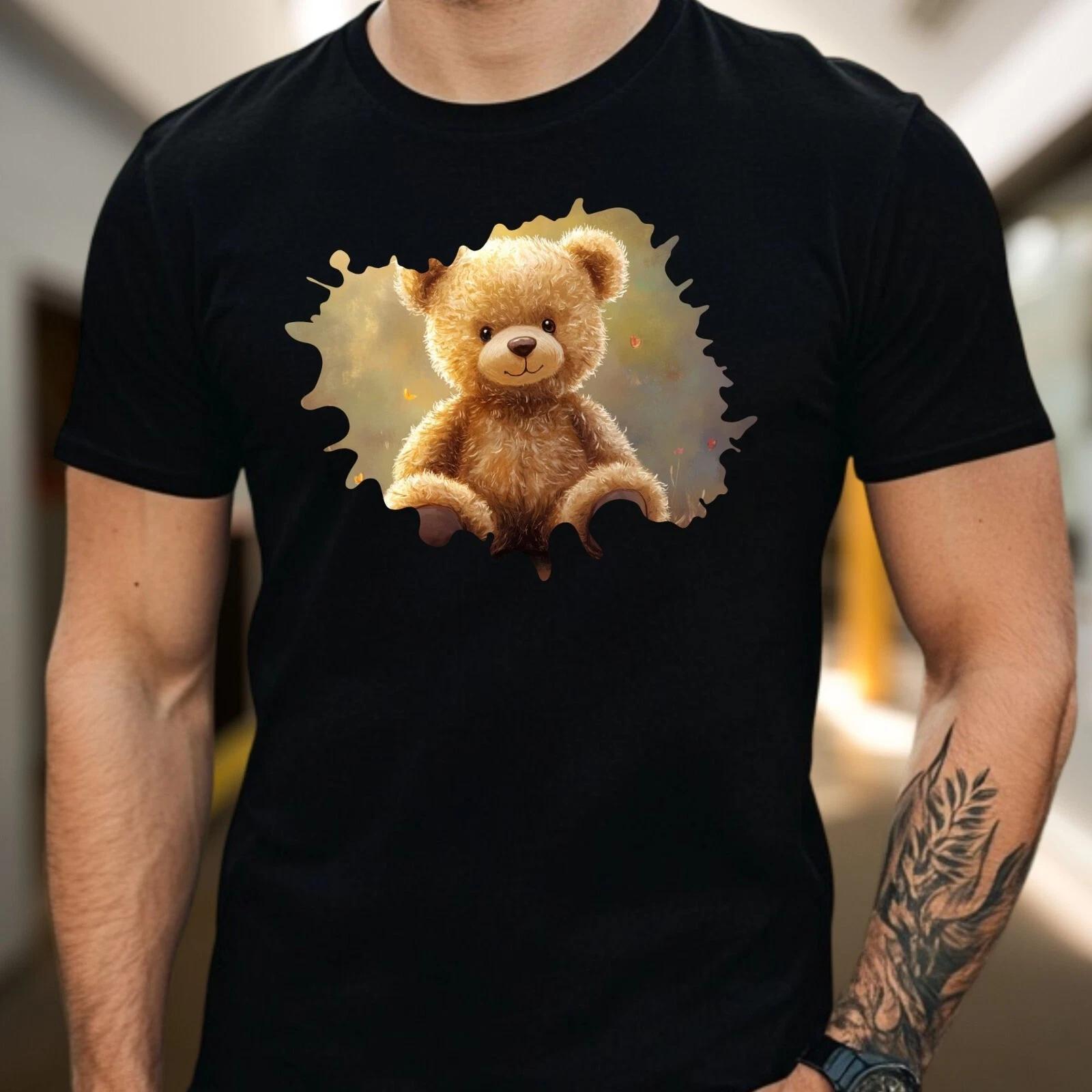 Men s T-Shirt Teddy Bear Motif Cotton Size S to 5XL XS