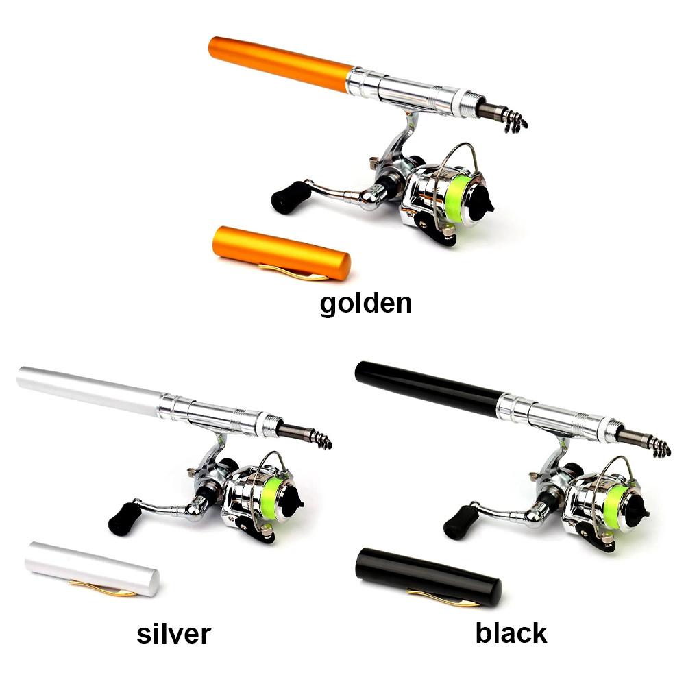 Mini Portable Pocket Fish Pen Shape Fishing Rod Pole Reel Telescopic Fishing Rod Reel Combo Fishing Pole Kit for Outdoor Fishing