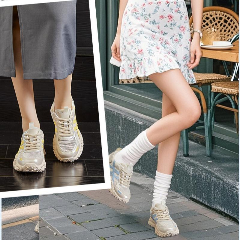 Genuine Leather Forrest Gump Shoes Thick-soled Mesh Women's Shoes Breathable Sports Shoes Lightweight Casual Comfortable Dad Shoes