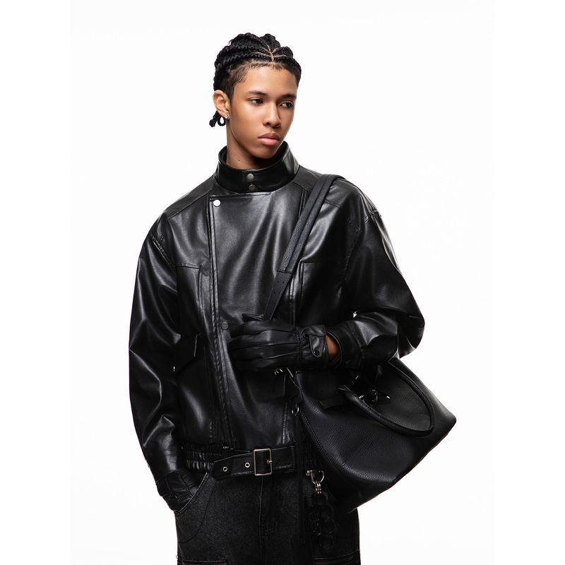 51 Hip-Hop American Style Cleanfit Solid Color Pu Leather Jacket for Men and Women Trendy Brand Cool Loose Lapel Short Jacket