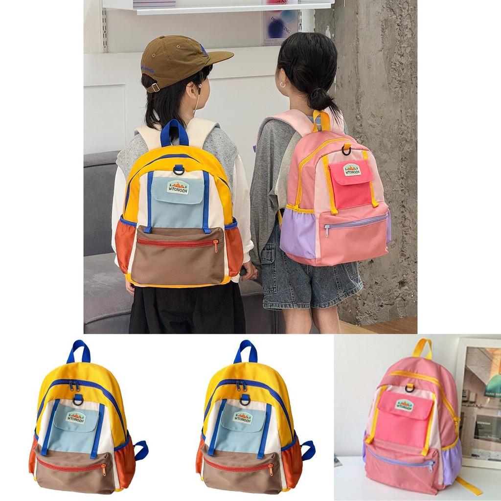 Childrens Oxford Cloth Backpack With Color Block Design For School And Travel Use