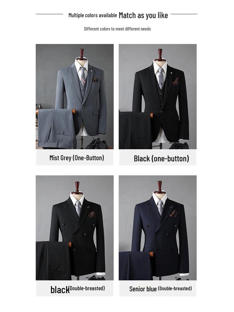 Men's Double-Breasted Striped Suit Set for Weddings & Business – Slim Fit Tuxedo & Formal Wear