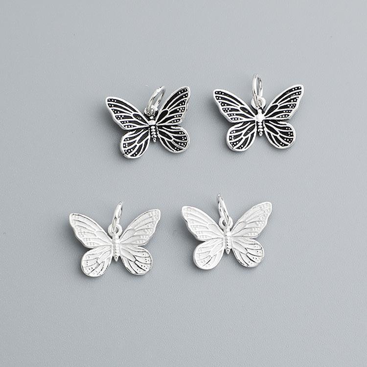 Pingente Vintage Tailandês de Prata Esterlina S925 de Borboleta para Pulseiras e Colares de Corda Trançada Artesanais DIY