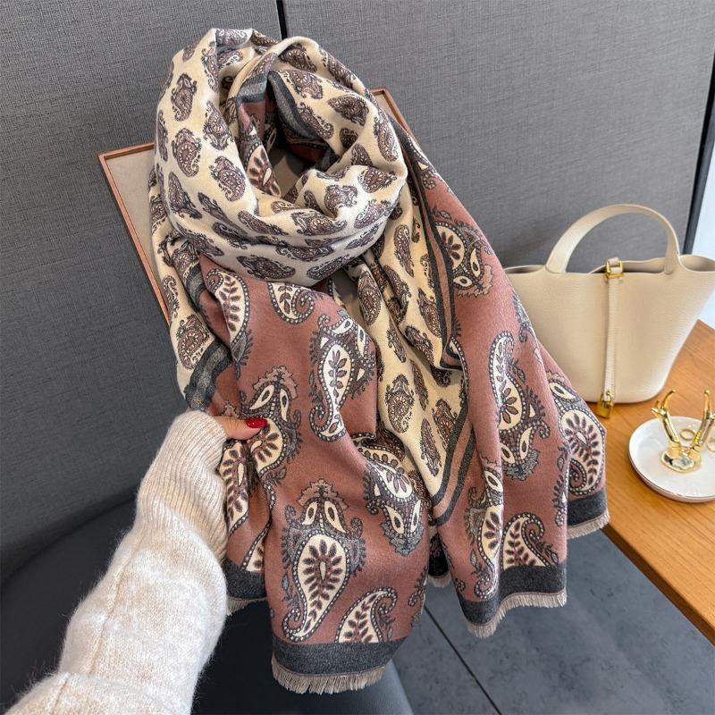 New fashionable cashew flower printing splicing scarf women's autumn and winter versatile neck protection shawl warm and cold scarf