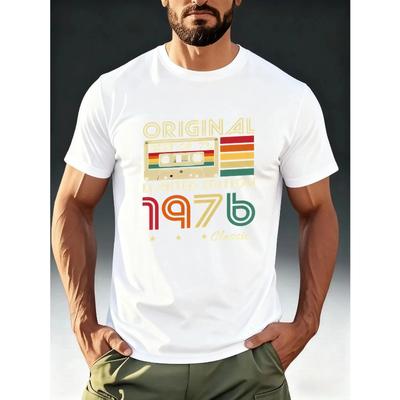 Men's Vintage 1976 Cassette Tape T-Shirt , Suitable for Summer Casual Wear, For Everyday Outfits & Nostalgic Style