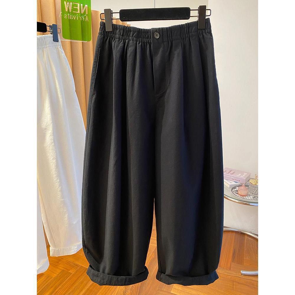 

White Korean Style Elastic Waist Petite Wide Leg Pants for Women - Spring Casual, Loose, and Slimming. L (100-115 jin)